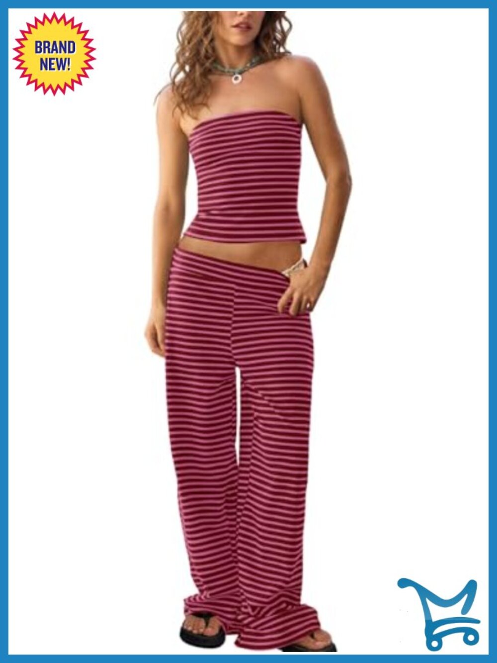 Striped Strapless Crop Tube Top Wide Leg Pants Matching Lounge Set Vacation